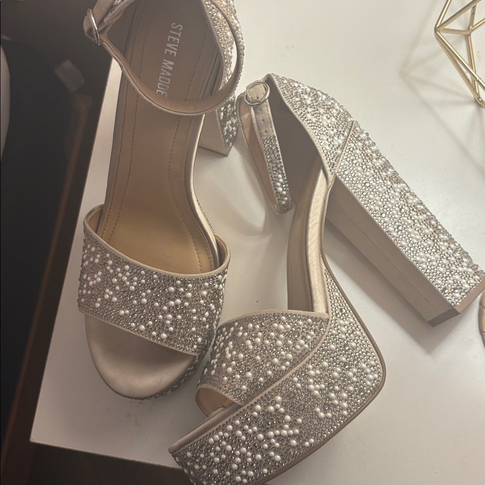 Steve Madden Silver Rhinestone Platform Heels